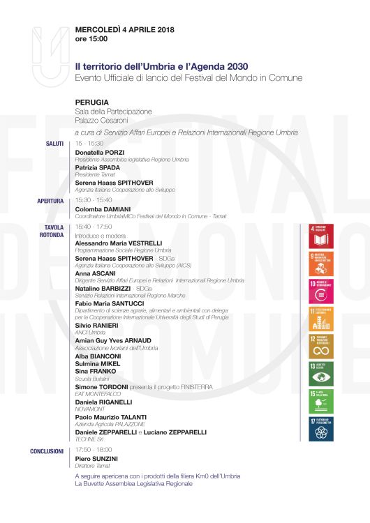 Sviluppo sostenibile, il 4 aprile evento di lancio del progetto Umbriamico-Festival del mondo in comune