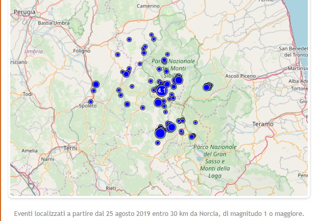 L’Umbria torna a tremare più volte, la scossa di terremoto più forte 4,1 gradi a Norcia