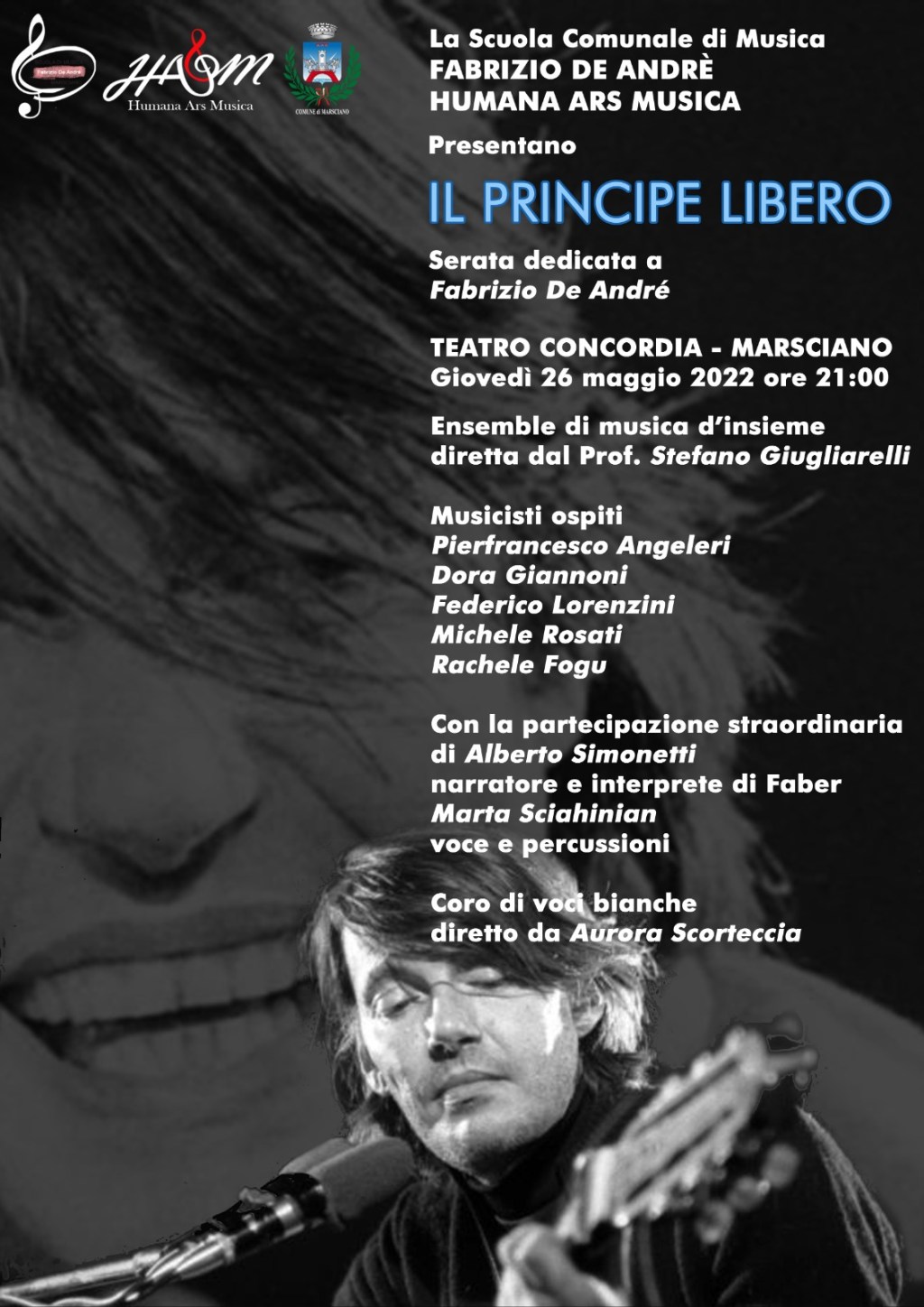 Masciano, saggio di fine anno per la scuola di musica dedicato a De Andrè