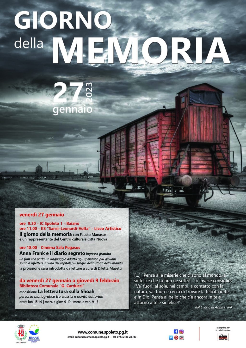 Giorno della Memoria, il programma delle iniziative a Spoleto