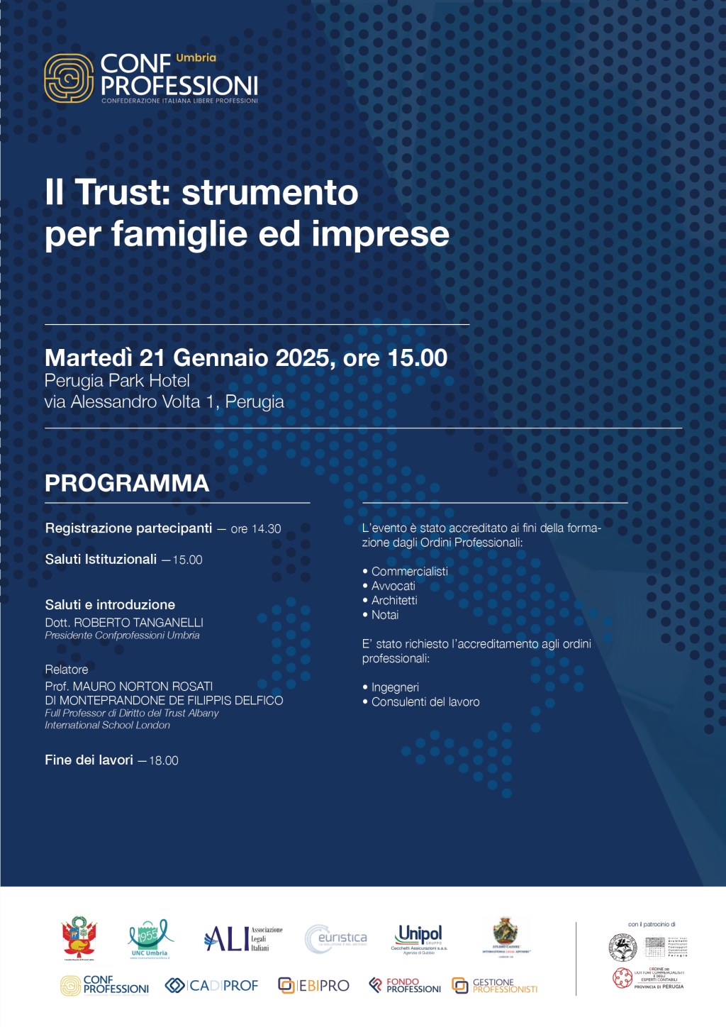“Il Trust: Strumento per Famiglie ed Imprese”, convegno domani a Perugia