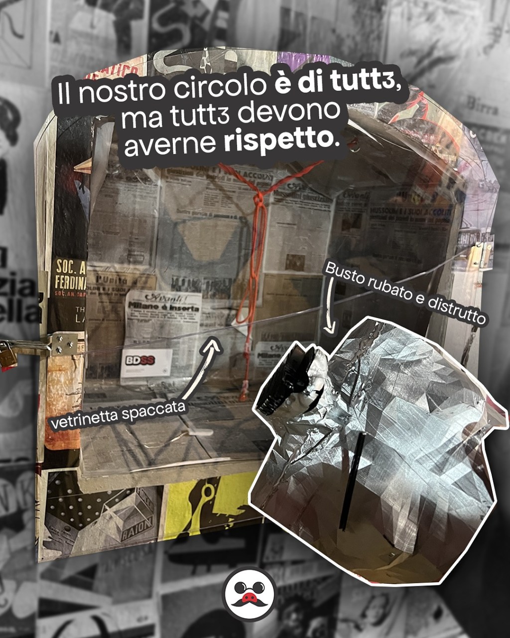 Porco Rosso, rubato il busto di Mussolini a testa in giù