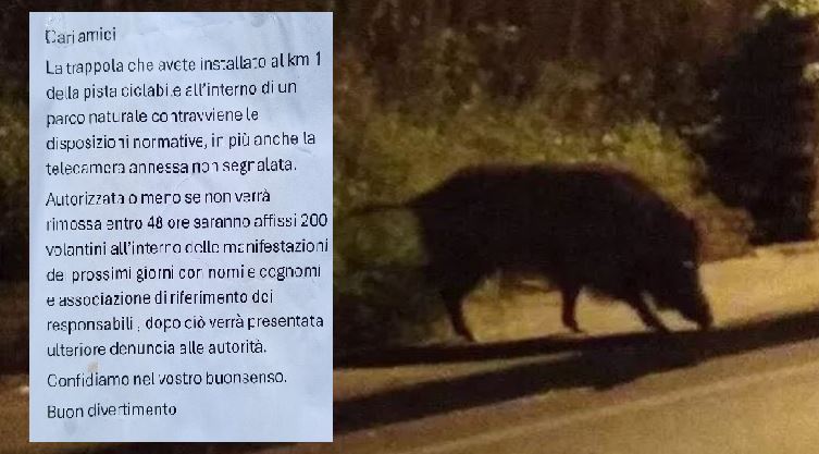 Trappola per cinghiali, volantino con “minacce” per farla rimuovere