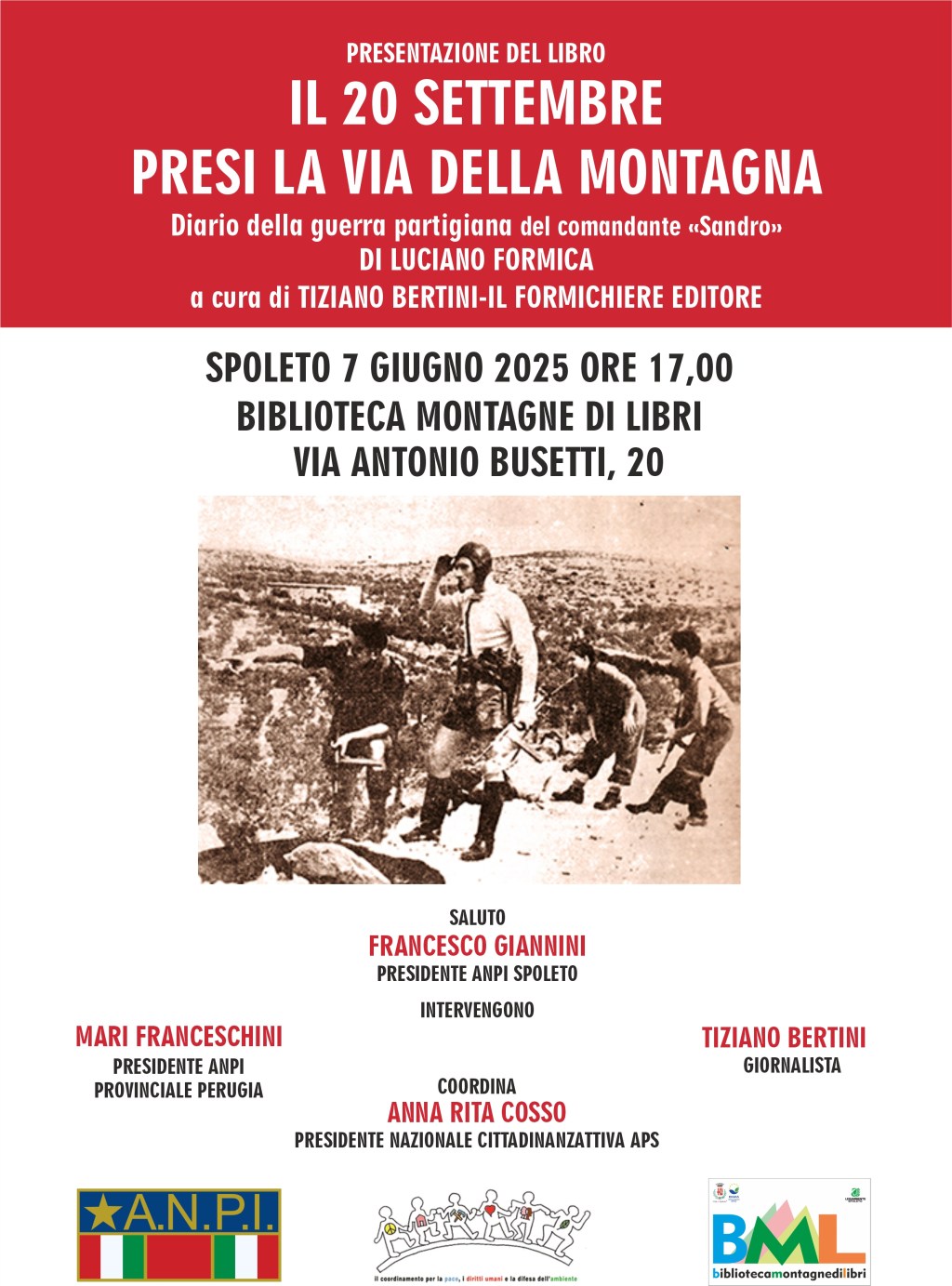 A Spoleto presentazione del diario di lotta partigiana di Luciano Formica “Il 20 settembre presi la via della montagna”
