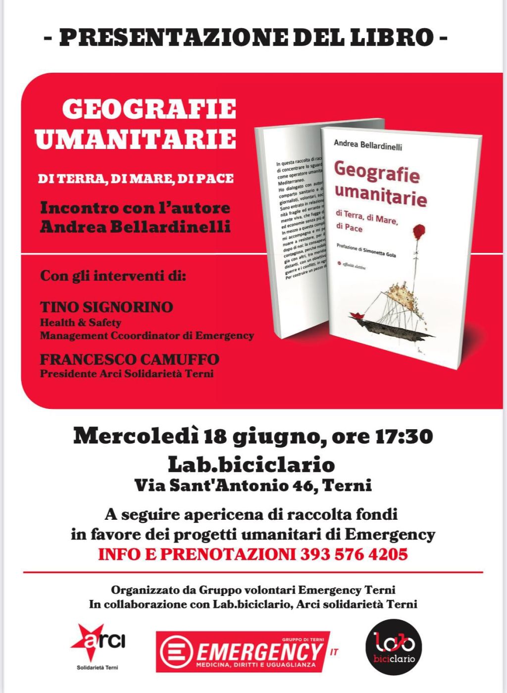 Il gruppo Emergency di Terni invita alla presentazione del libro “Geografie umanitarie. Di Terra, di Mare, di Pace”