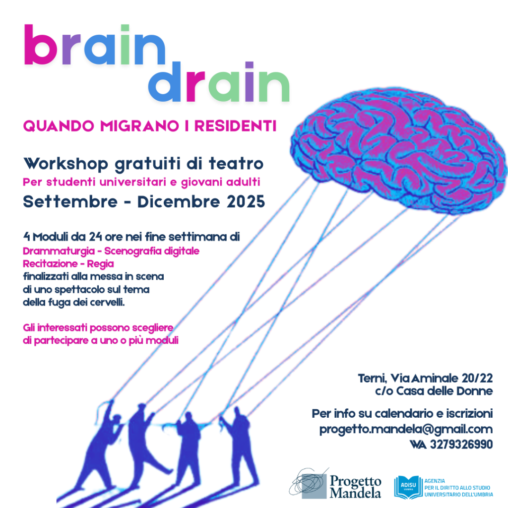 ‘Brain Drain – Quando migrano i residenti’ Workshop gratuiti di teatro per giovani adulti, a cura del Progetto Mandela