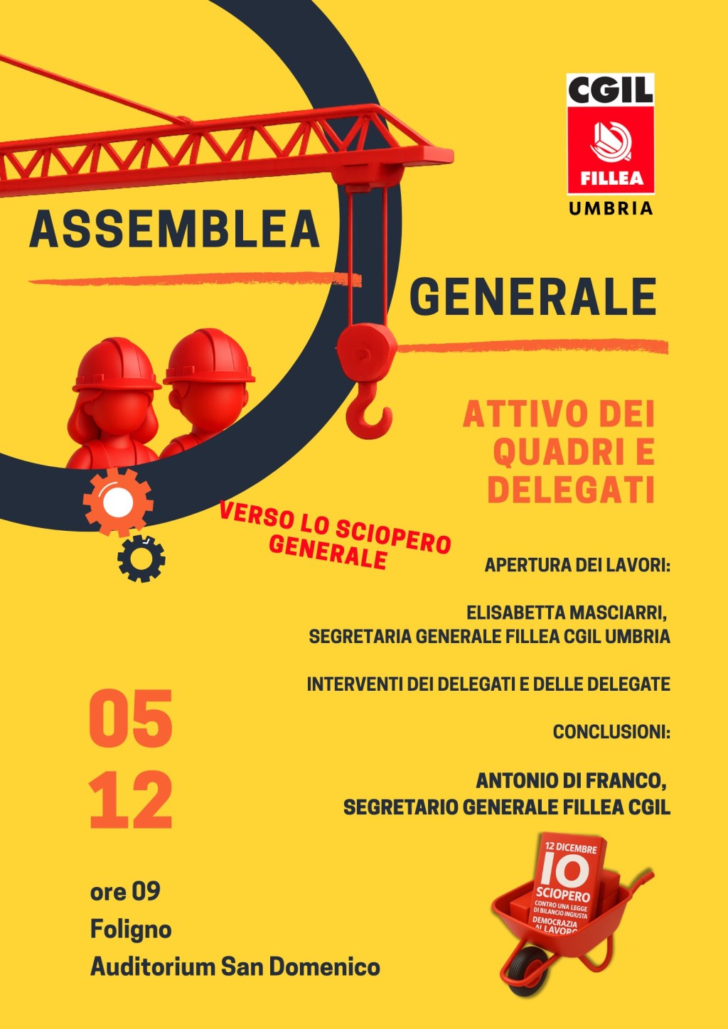 Assemblea generale Fillea Cgil Umbria: il 5 dicembre a Foligno